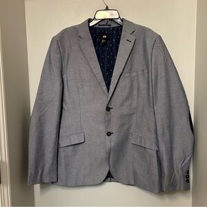 H&M Navy Blue Men’s Blazer With Elbow Patches Modern Stitching Size 44R